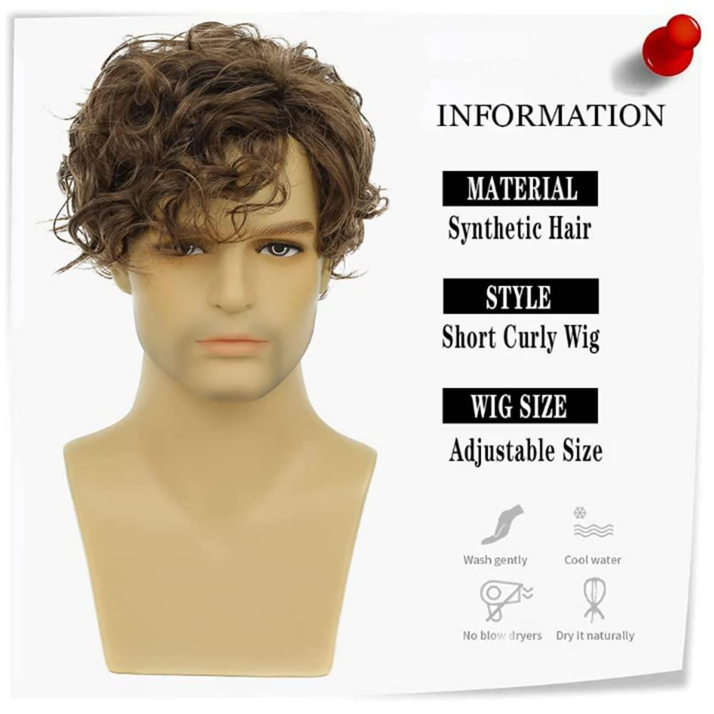 imageMens Long Brown Wig Straight Brown Side Part Wig Synthetic Heat Resistant Hair Wigs Male Guys Daily Party Costume Halloween UseBrown