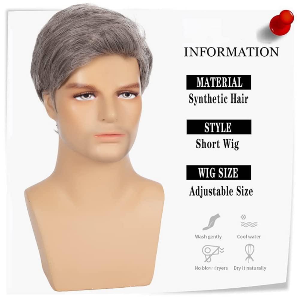 imageMens Long Brown Wig Straight Brown Side Part Wig Synthetic Heat Resistant Hair Wigs Male Guys Daily Party Costume Halloween UseGrey