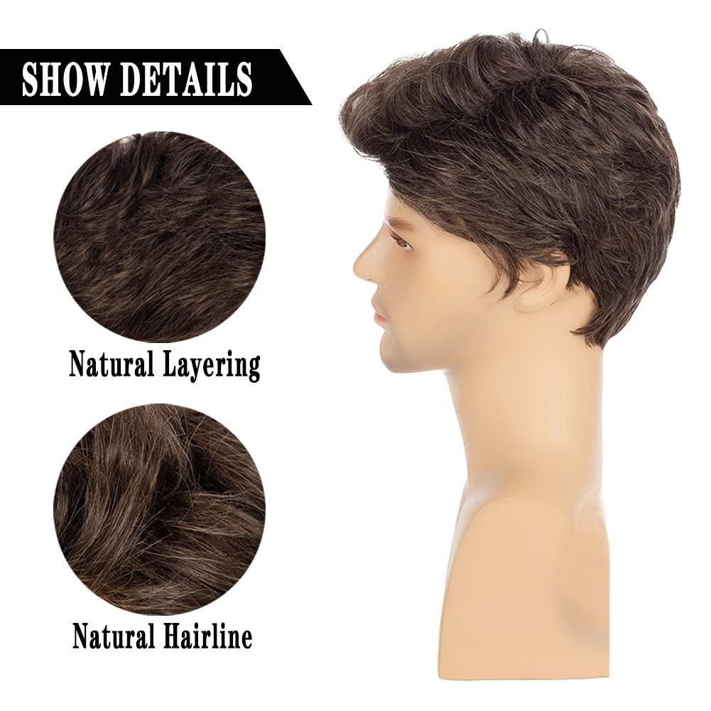 imageMens Long Brown Wig Straight Brown Side Part Wig Synthetic Heat Resistant Hair Wigs Male Guys Daily Party Costume Halloween UseShort Brown