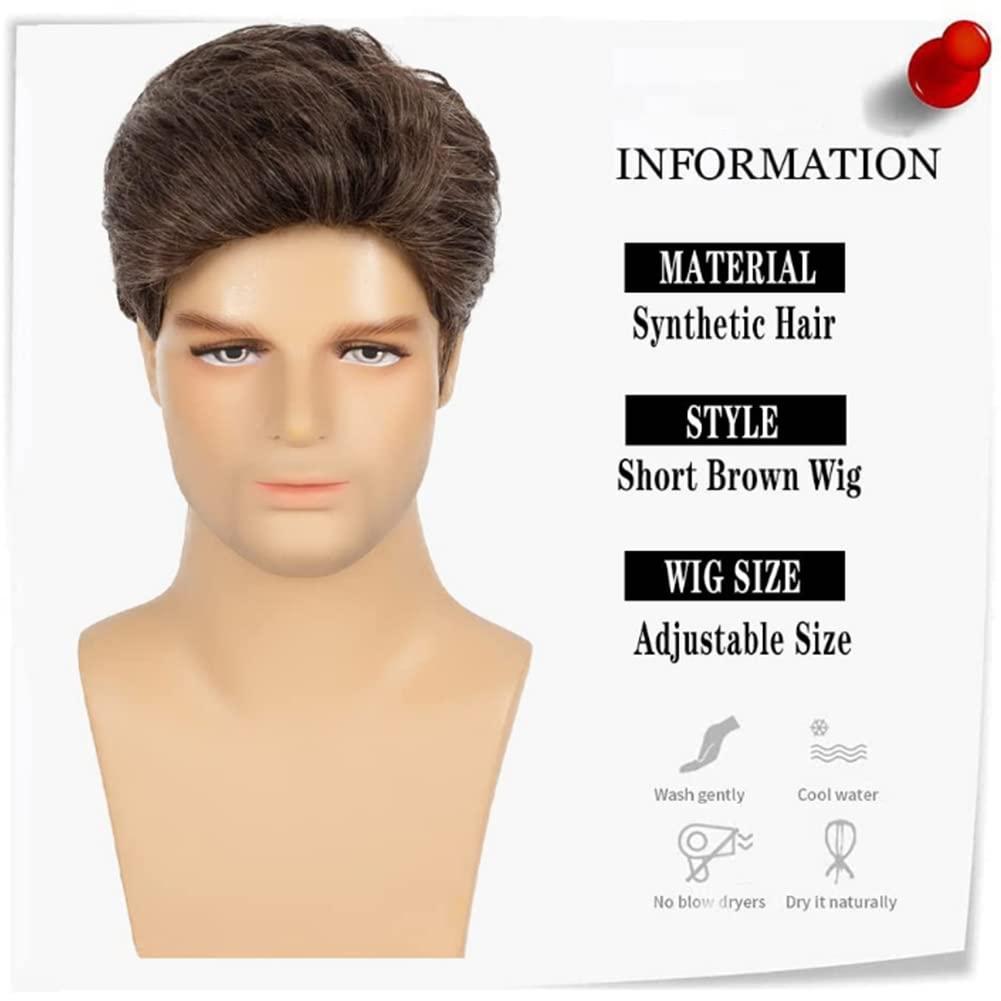 imageMens Long Brown Wig Straight Brown Side Part Wig Synthetic Heat Resistant Hair Wigs Male Guys Daily Party Costume Halloween UseShort Brown