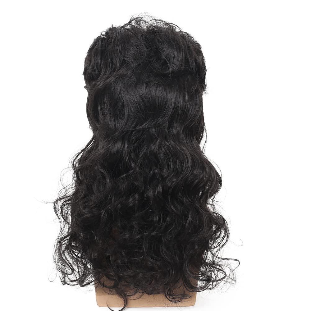 imageMens White Long Curly Wig 70s 80s Rocker Wig with Bangs Synthetic Heat Resistant Halloween Cosplay Costume WigBlack