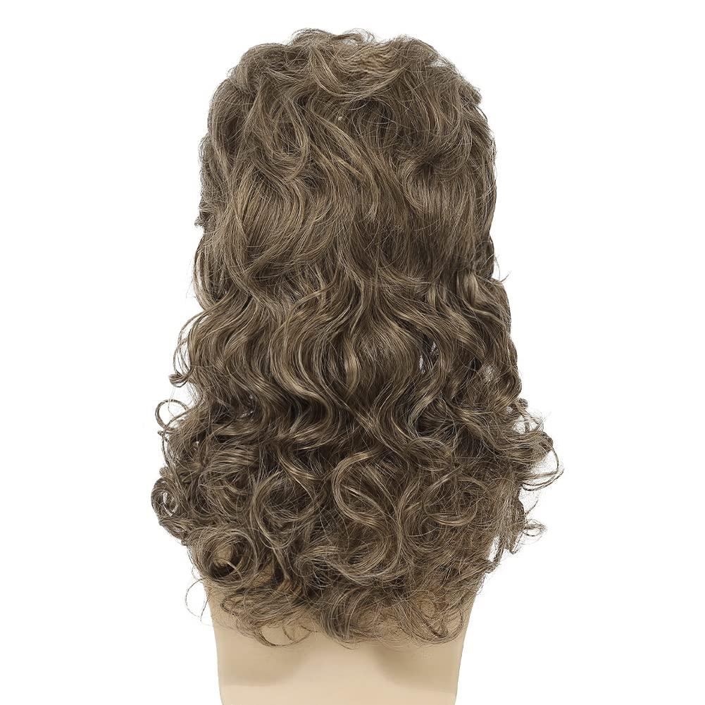 imageMens White Long Curly Wig 70s 80s Rocker Wig with Bangs Synthetic Heat Resistant Halloween Cosplay Costume WigLight Brown