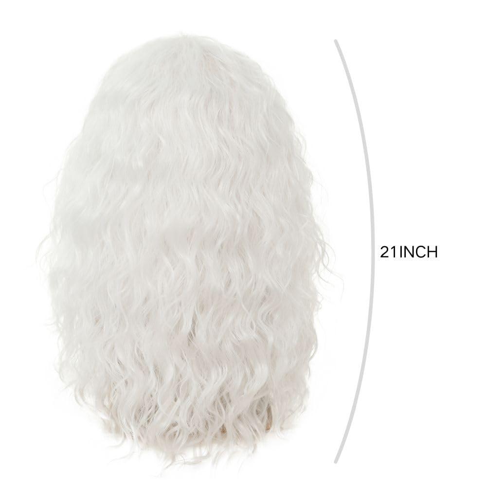 imageMens White Long Curly Wig 70s 80s Rocker Wig with Bangs Synthetic Heat Resistant Halloween Cosplay Costume WigWhite