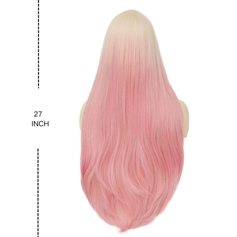 imageNeon Green Long Straight Wigs for Women with Side Bangs Natural Halloween Party Hair Heat Resistant Synthetic Wig for CosplayLight GreenBlonde Pink