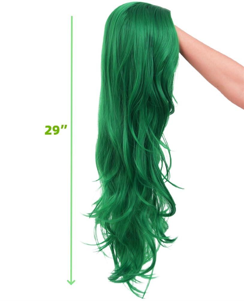 imageNeon Green Long Straight Wigs for Women with Side Bangs Natural Halloween Party Hair Heat Resistant Synthetic Wig for CosplayLight GreenCurly Green