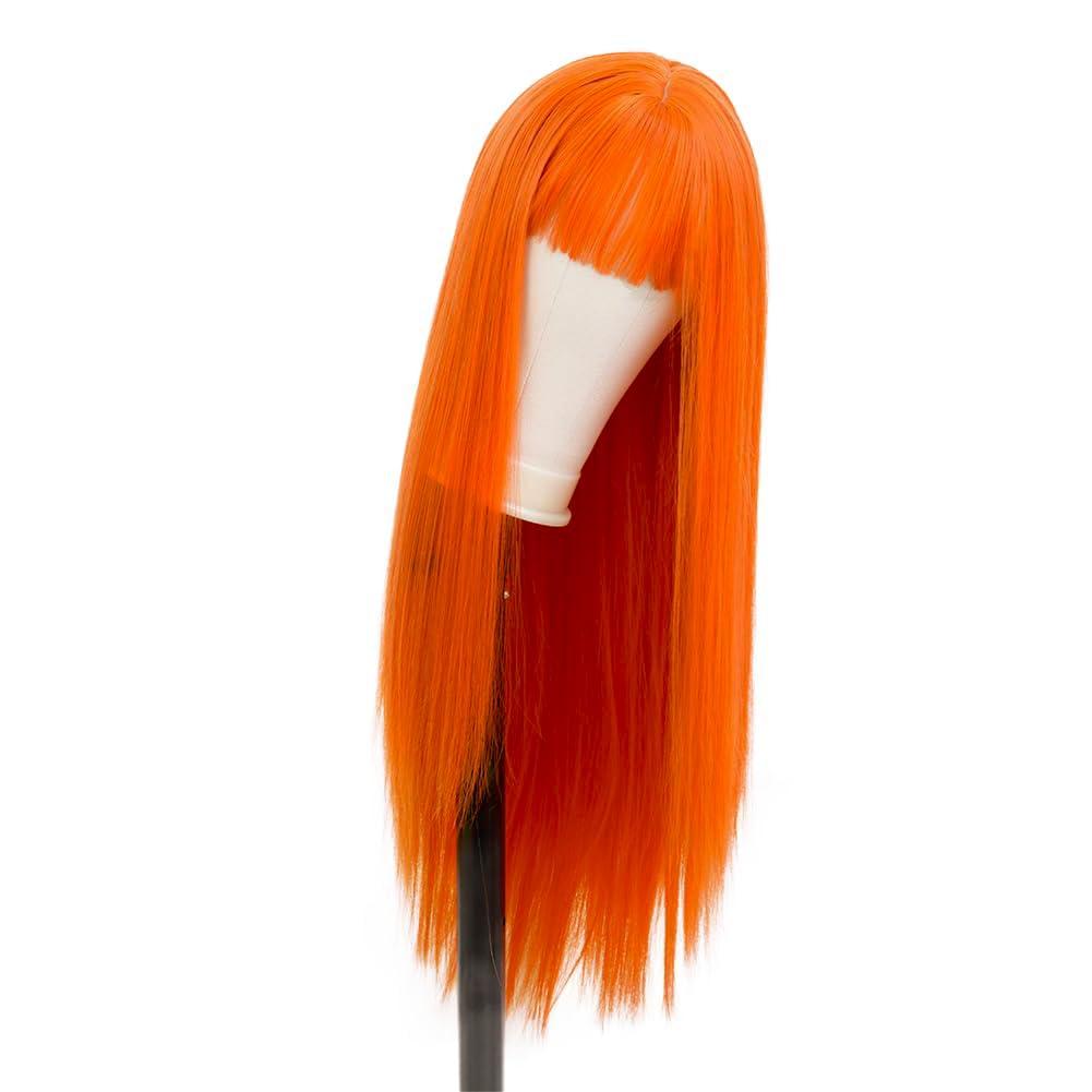 imageNeon Green Long Straight Wigs for Women with Side Bangs Natural Halloween Party Hair Heat Resistant Synthetic Wig for CosplayLight GreenOrange
