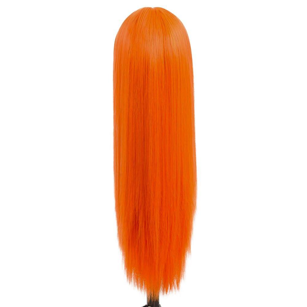 imageNeon Green Long Straight Wigs for Women with Side Bangs Natural Halloween Party Hair Heat Resistant Synthetic Wig for CosplayLight GreenOrange