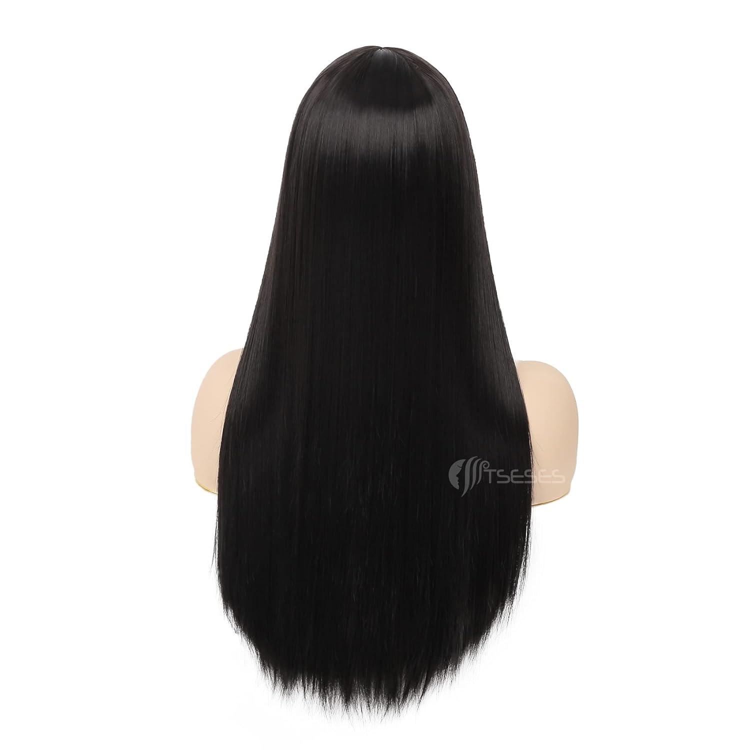 imageNeon Green Long Straight Wigs for Women with Side Bangs Natural Halloween Party Hair Heat Resistant Synthetic Wig for CosplayLight GreenPink and Black