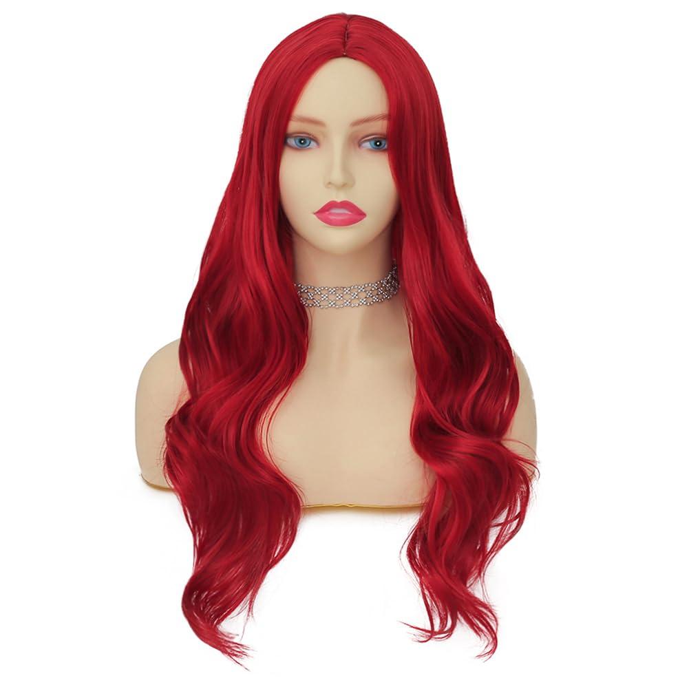 imageNeon Green Long Straight Wigs for Women with Side Bangs Natural Halloween Party Hair Heat Resistant Synthetic Wig for CosplayLight GreenRed