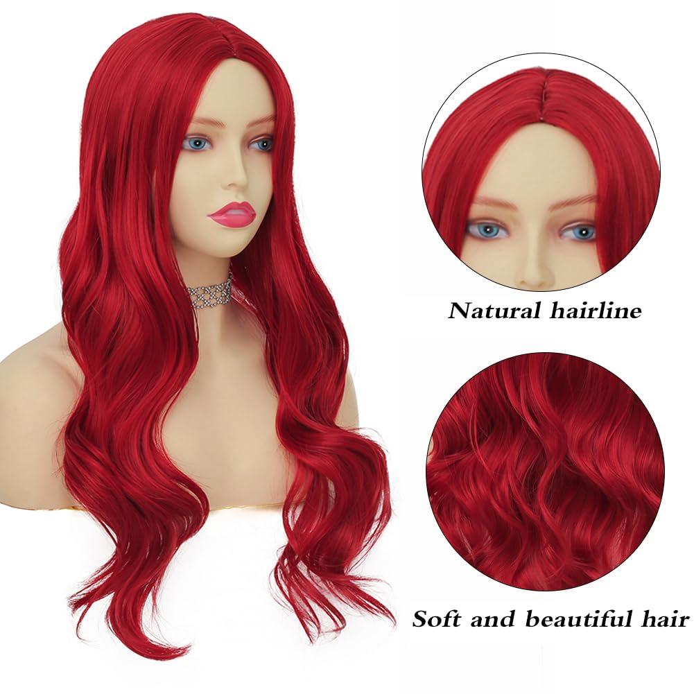 imageNeon Green Long Straight Wigs for Women with Side Bangs Natural Halloween Party Hair Heat Resistant Synthetic Wig for CosplayLight GreenRed