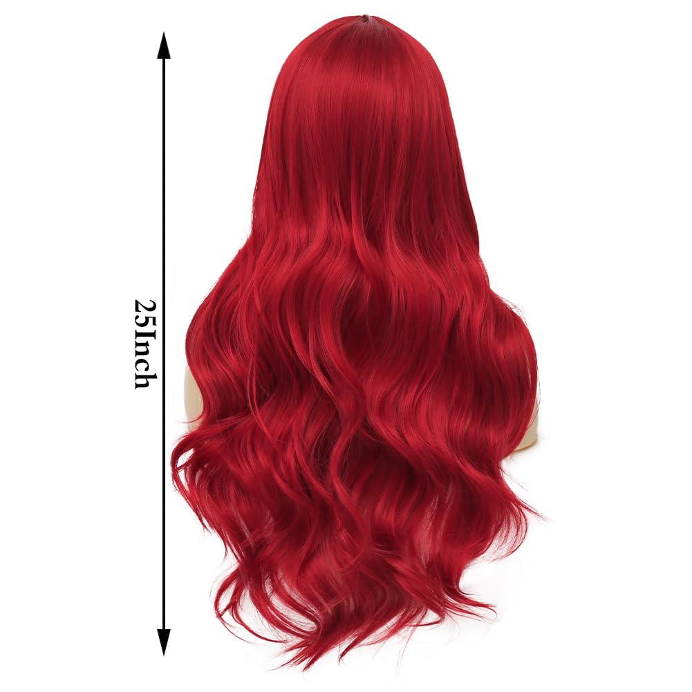 imageNeon Green Long Straight Wigs for Women with Side Bangs Natural Halloween Party Hair Heat Resistant Synthetic Wig for CosplayLight GreenRed