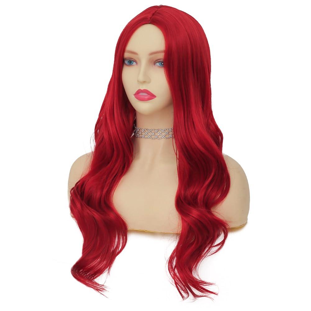 imageNeon Green Long Straight Wigs for Women with Side Bangs Natural Halloween Party Hair Heat Resistant Synthetic Wig for CosplayLight GreenRed