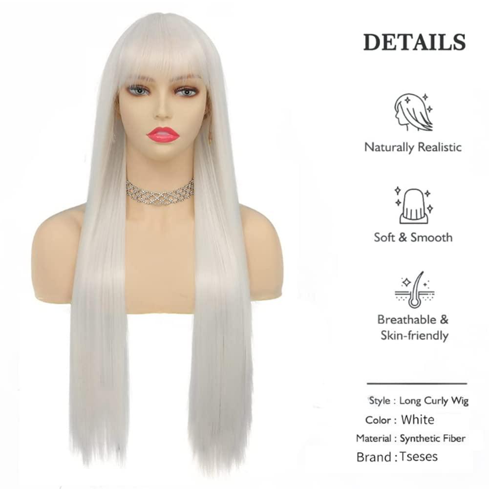 imageNeon Green Long Straight Wigs for Women with Side Bangs Natural Halloween Party Hair Heat Resistant Synthetic Wig for CosplayLight GreenWhite
