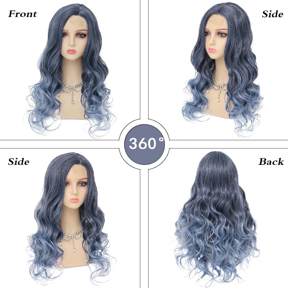 imageOmbre Blue Wigs for Women Long Curly Wave Wigs Middle Part Hair Natural Synthetic Hair Halloween Cosplay WigBlue