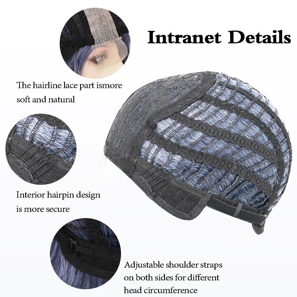 imageOmbre Blue Wigs for Women Long Curly Wave Wigs Middle Part Hair Natural Synthetic Hair Halloween Cosplay WigBlue