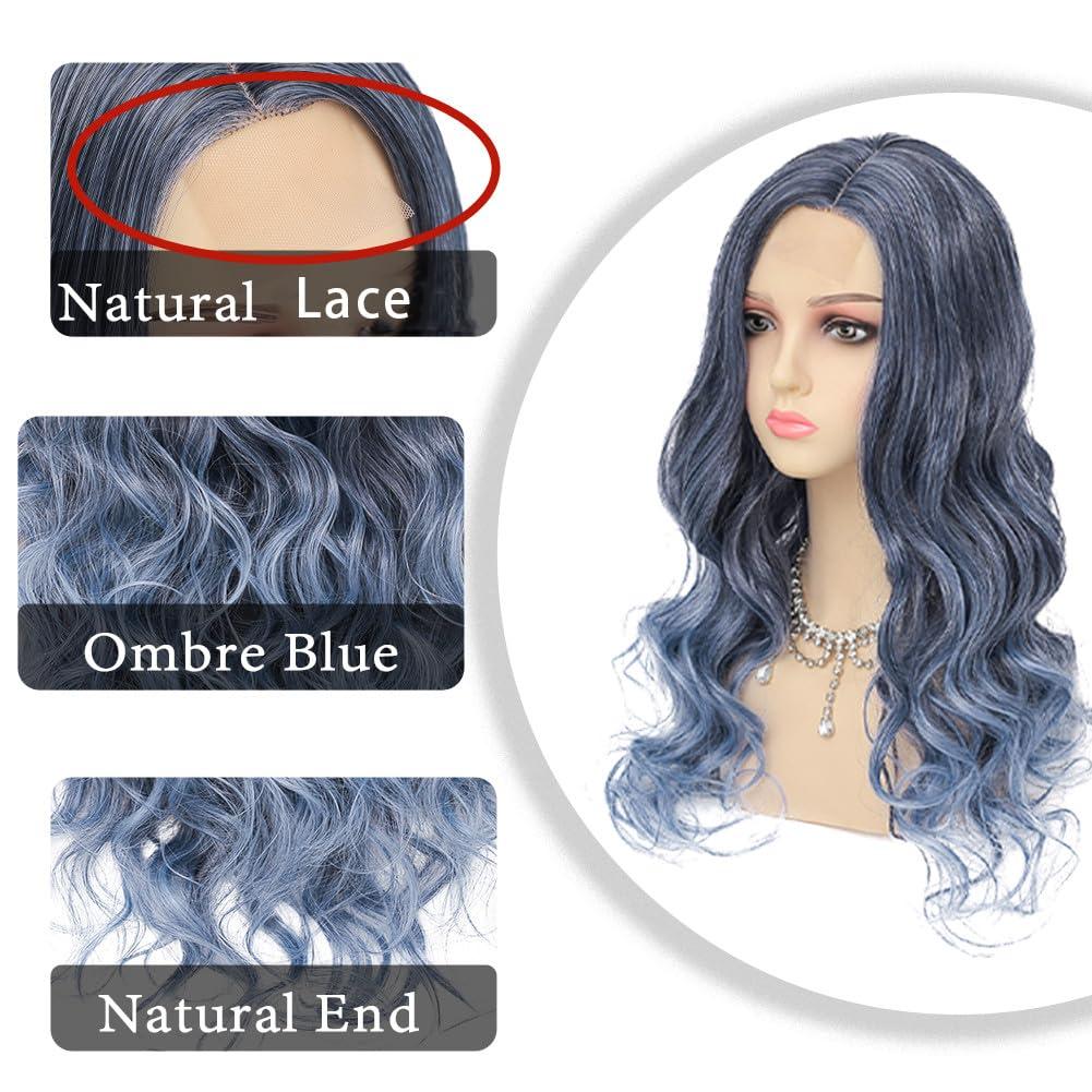 imageOmbre Blue Wigs for Women Long Curly Wave Wigs Middle Part Hair Natural Synthetic Hair Halloween Cosplay WigBlue