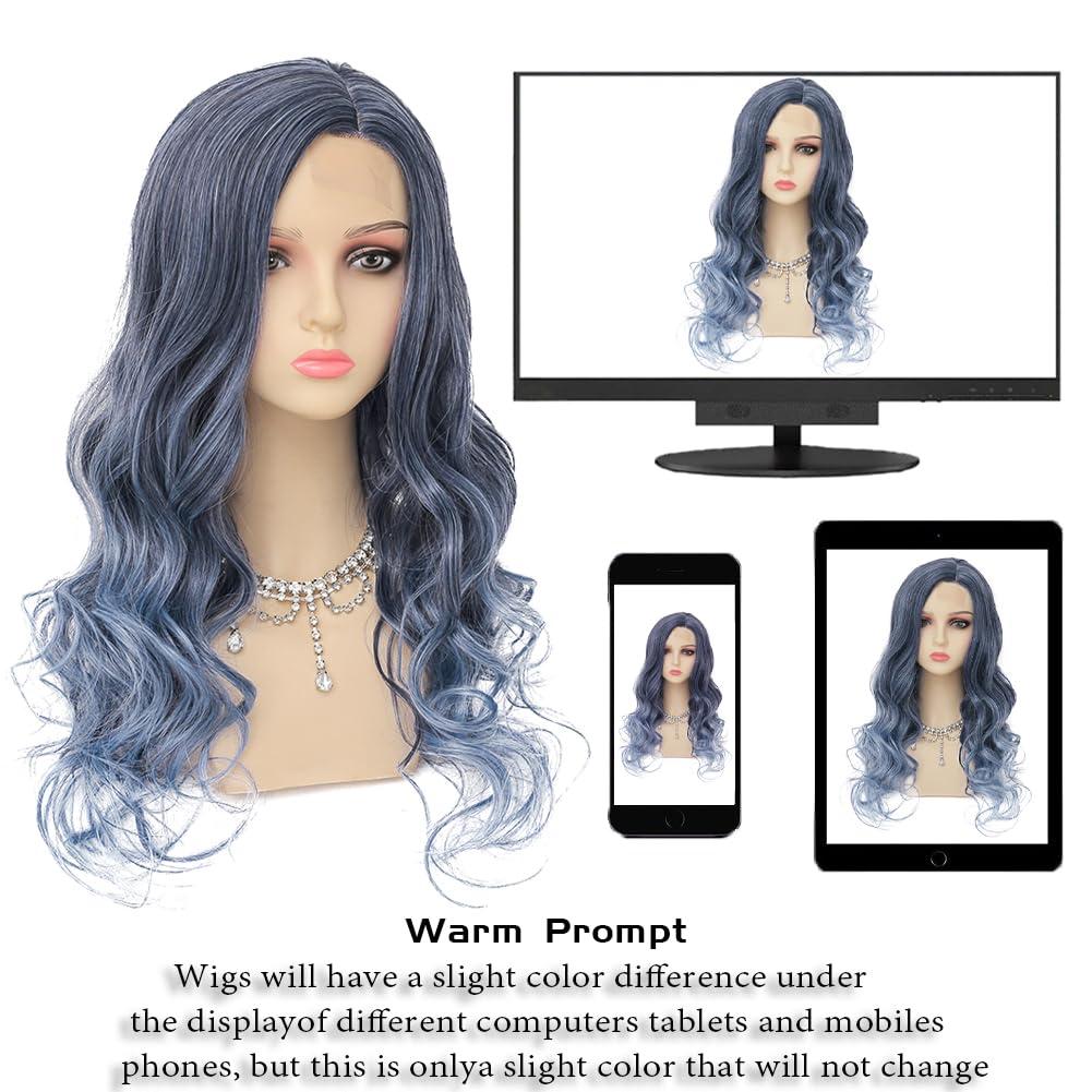 imageOmbre Blue Wigs for Women Long Curly Wave Wigs Middle Part Hair Natural Synthetic Hair Halloween Cosplay WigBlue