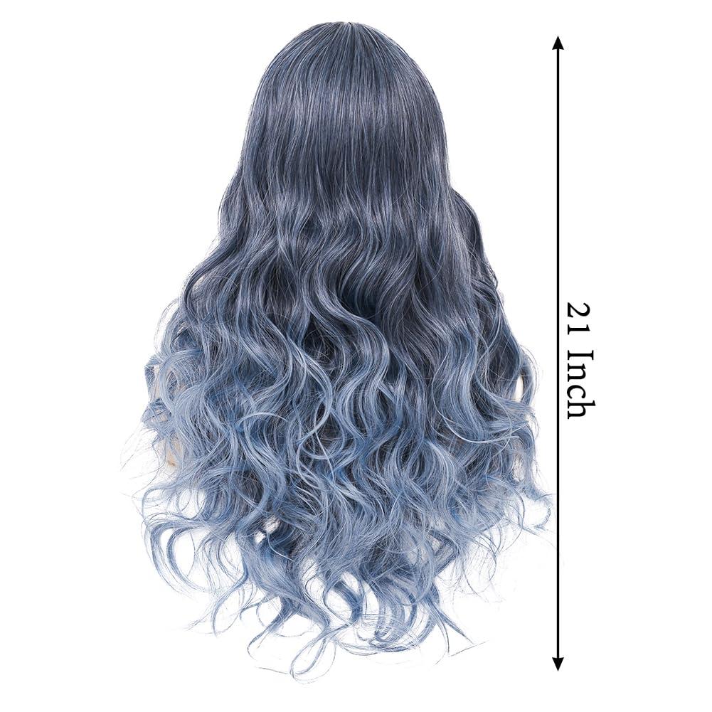 imageOmbre Blue Wigs for Women Long Curly Wave Wigs Middle Part Hair Natural Synthetic Hair Halloween Cosplay WigBlue