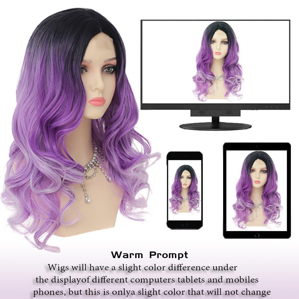 imageOmbre Blue Wigs for Women Long Curly Wave Wigs Middle Part Hair Natural Synthetic Hair Halloween Cosplay WigPurple