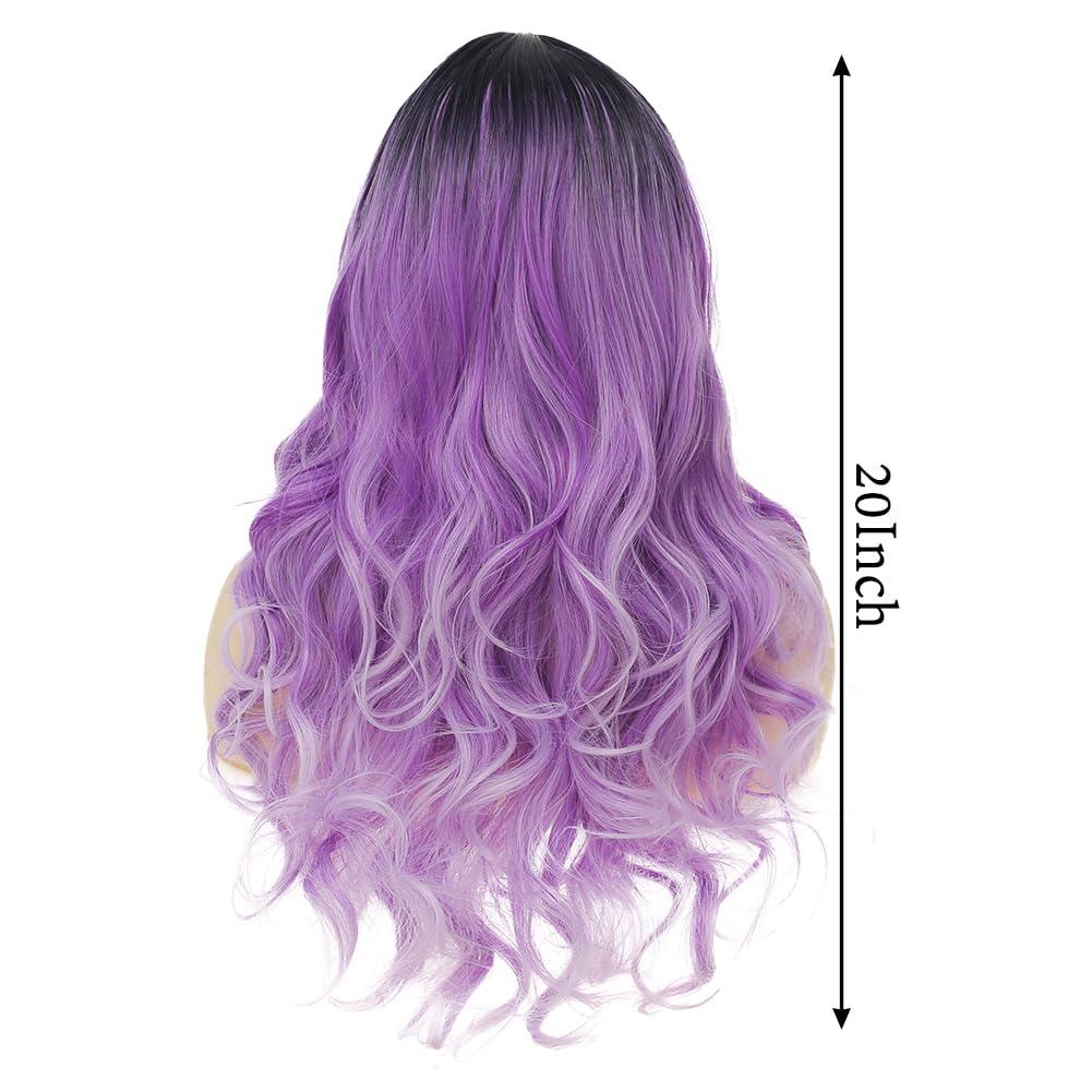 imageOmbre Blue Wigs for Women Long Curly Wave Wigs Middle Part Hair Natural Synthetic Hair Halloween Cosplay WigPurple