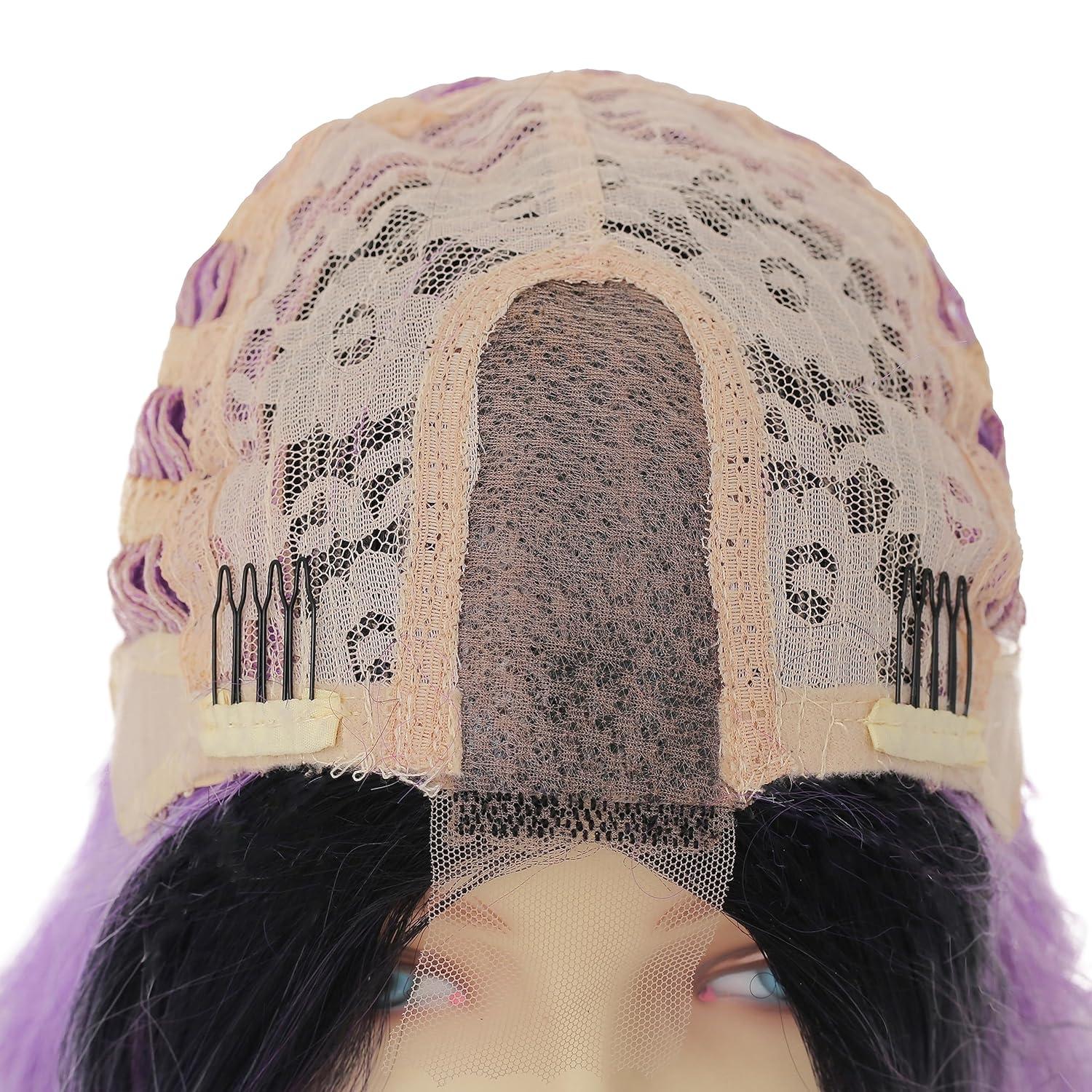 imageOmbre Blue Wigs for Women Long Curly Wave Wigs Middle Part Hair Natural Synthetic Hair Halloween Cosplay WigPurple