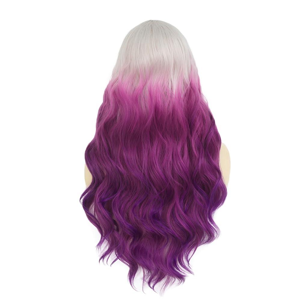 imageOmbre Purple Curly Wigs for Women Long Curly Wave Middle Part Synthetic Wig for Halloween Costume WigGrey ombre purpleCurly Purple