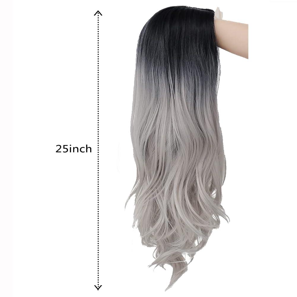 imageOmbre Purple Curly Wigs for Women Long Curly Wave Middle Part Synthetic Wig for Halloween Costume WigGrey ombre purpleGreylace front