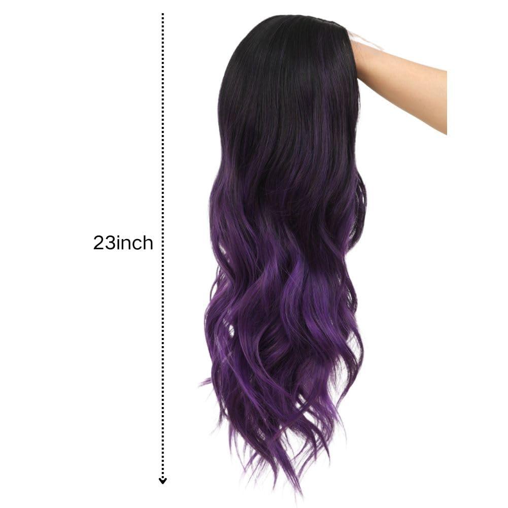 imageOmbre Purple Curly Wigs for Women Long Curly Wave Middle Part Synthetic Wig for Halloween Costume WigGrey ombre purplePurplelace front