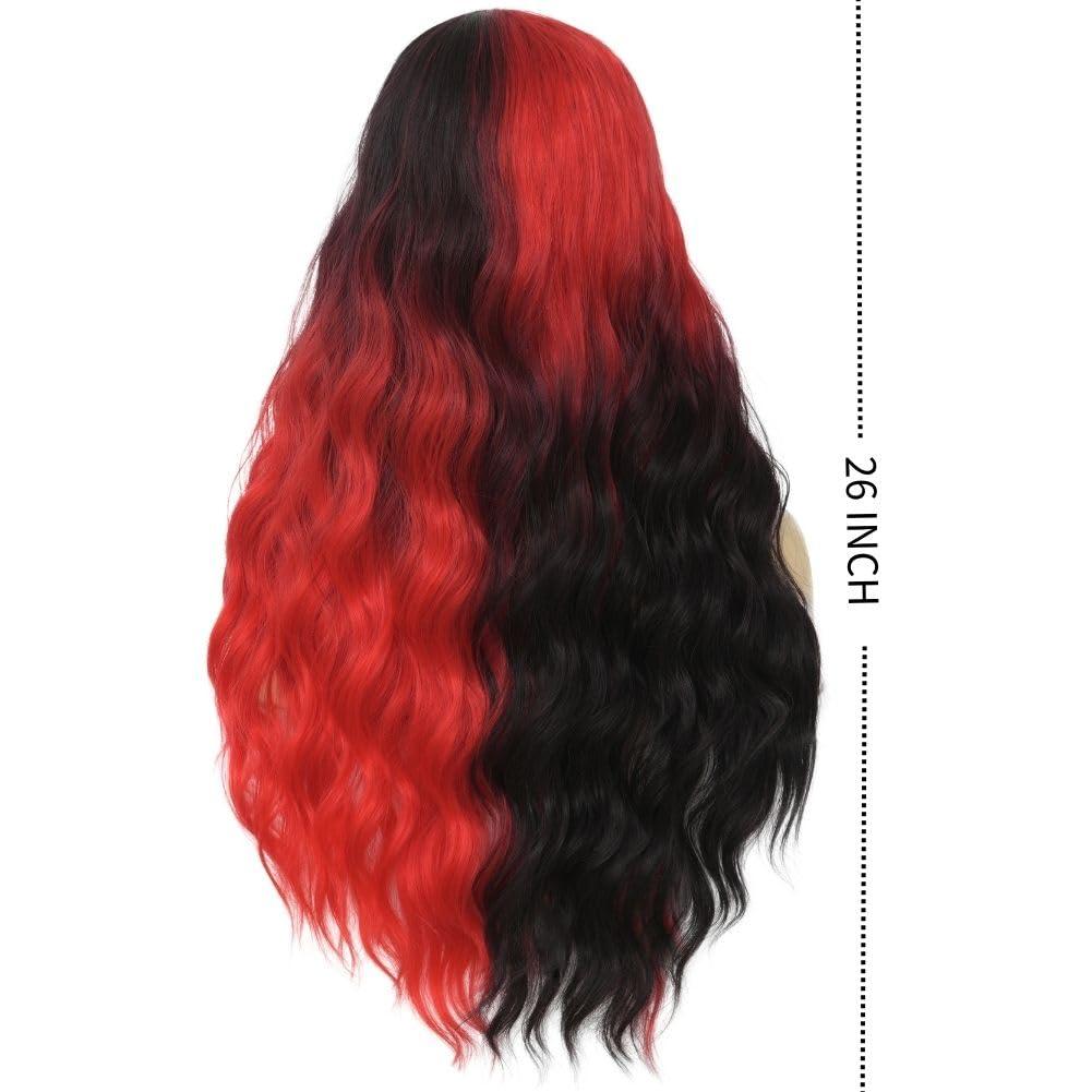imageOmbre Red Long straight Wigs for Women Synthetic Hair Wigs Dark Roots Hair Women Wig for Cosplay Halloween Party Daily Use Ombre Wine RedBlack and Red