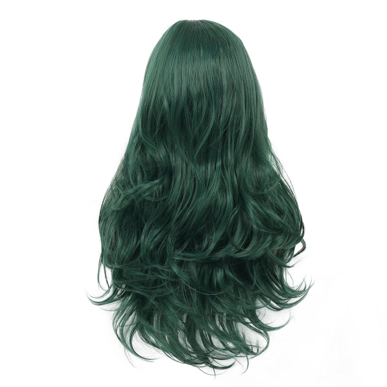 imageRed Wigs for Women Long Wavy Heat Resistant Side Part Natural Looking Cosplay Wigs Halloween Party Bright RedGreen