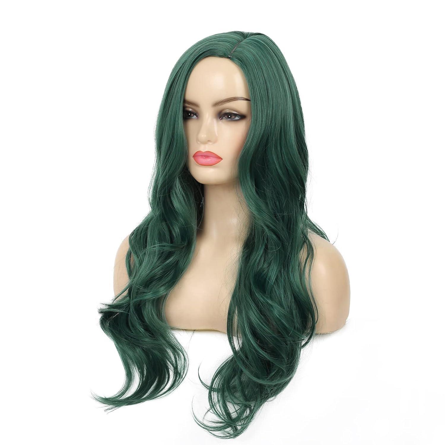 imageRed Wigs for Women Long Wavy Heat Resistant Side Part Natural Looking Cosplay Wigs Halloween Party Bright RedGreen