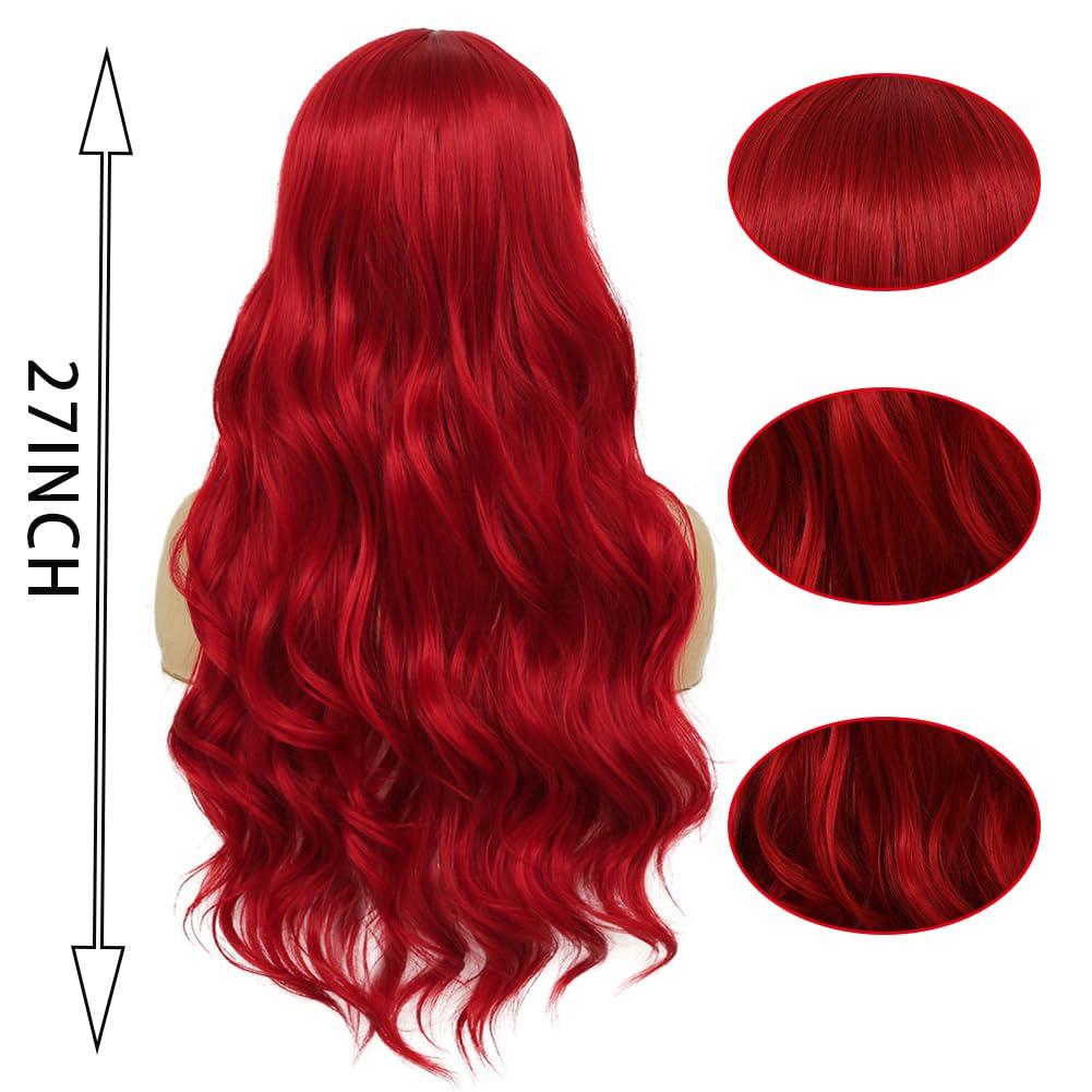 imageRed Wigs with Bangs for Women Long Curly Wavy Synthetic Women wig Cosplay Daily Party Hair Halloween Wigs