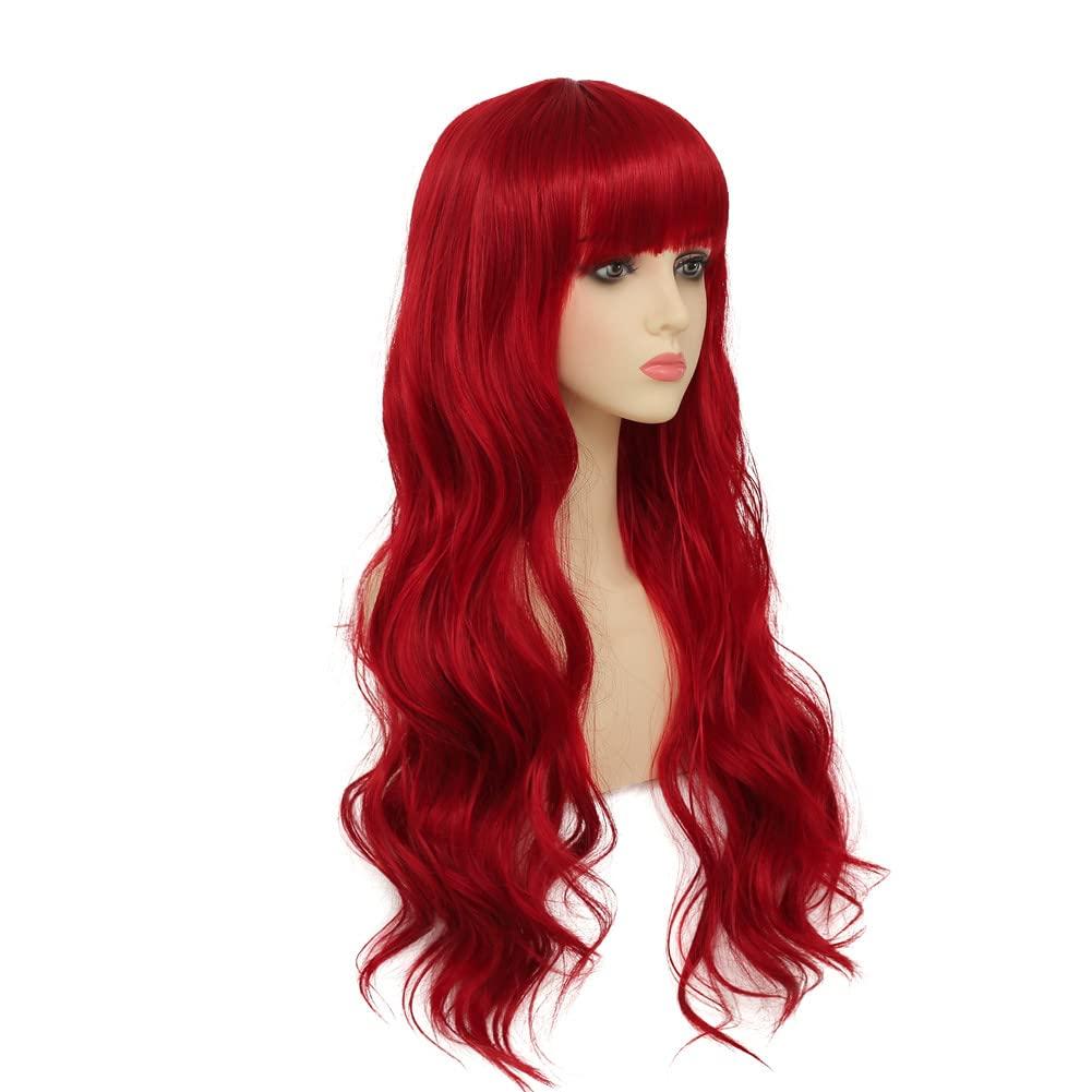 imageRed Wigs with Bangs for Women Long Curly Wavy Synthetic Women wig Cosplay Daily Party Hair Halloween Wigs