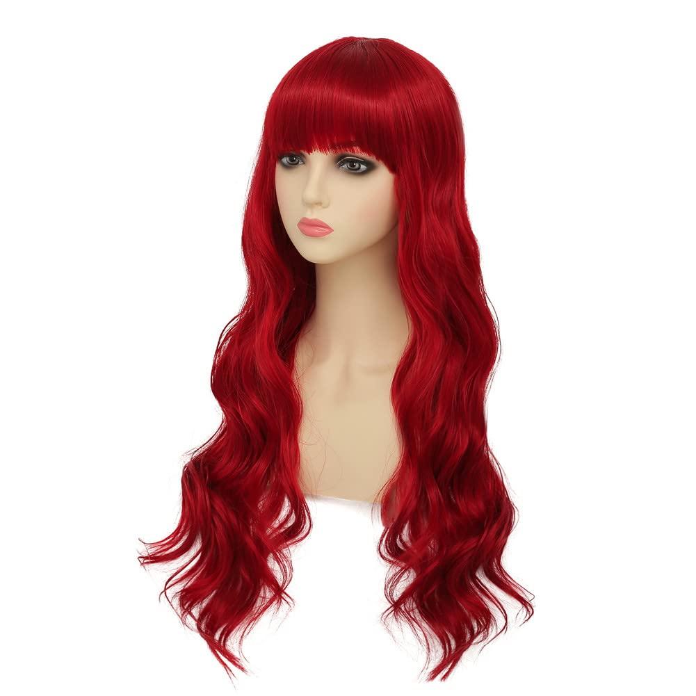 imageRed Wigs with Bangs for Women Long Curly Wavy Synthetic Women wig Cosplay Daily Party Hair Halloween Wigs