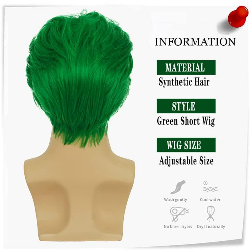 imageShort Black Curly Wigs for Men Anime Black Hair Wig Layered Fluffy Wave Synthetic Hair Wigs for Cosplay Unisex WigGreen