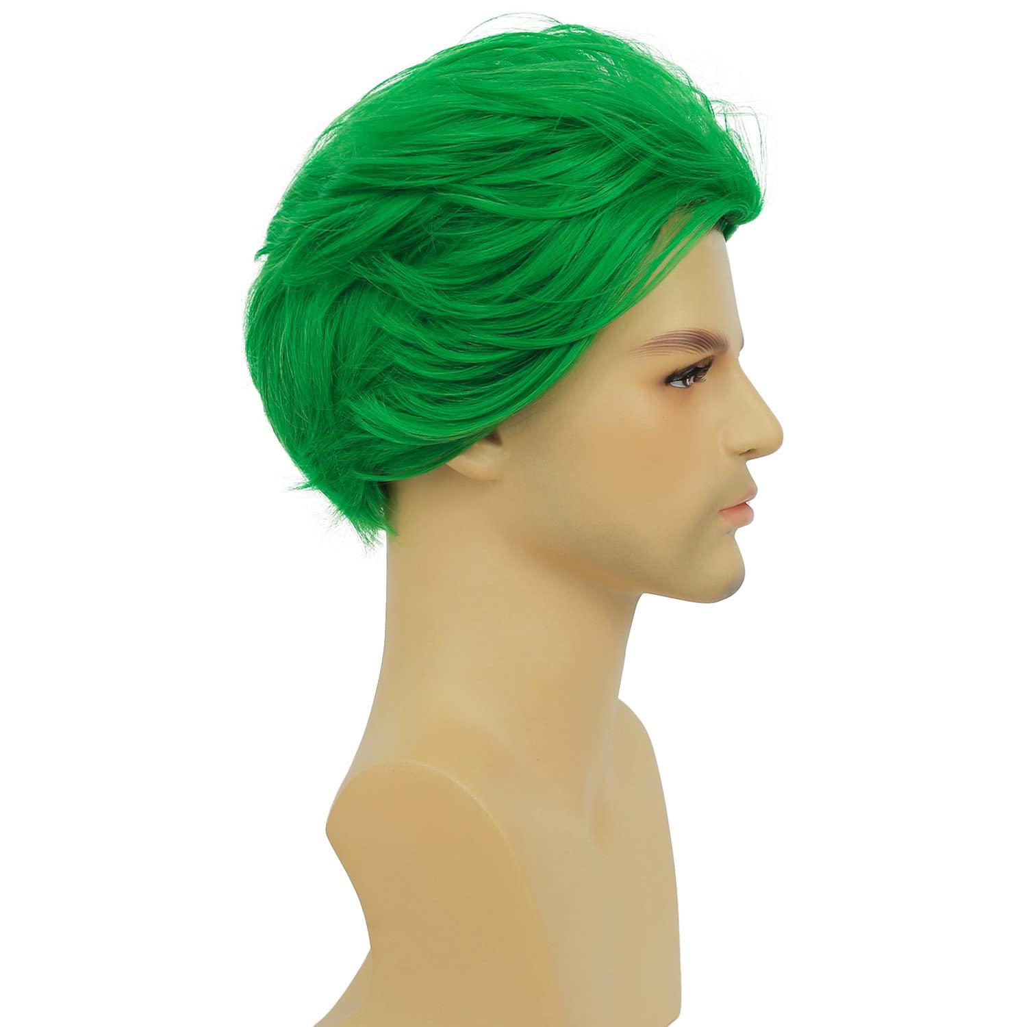 imageShort Black Curly Wigs for Men Anime Black Hair Wig Layered Fluffy Wave Synthetic Hair Wigs for Cosplay Unisex WigGreen