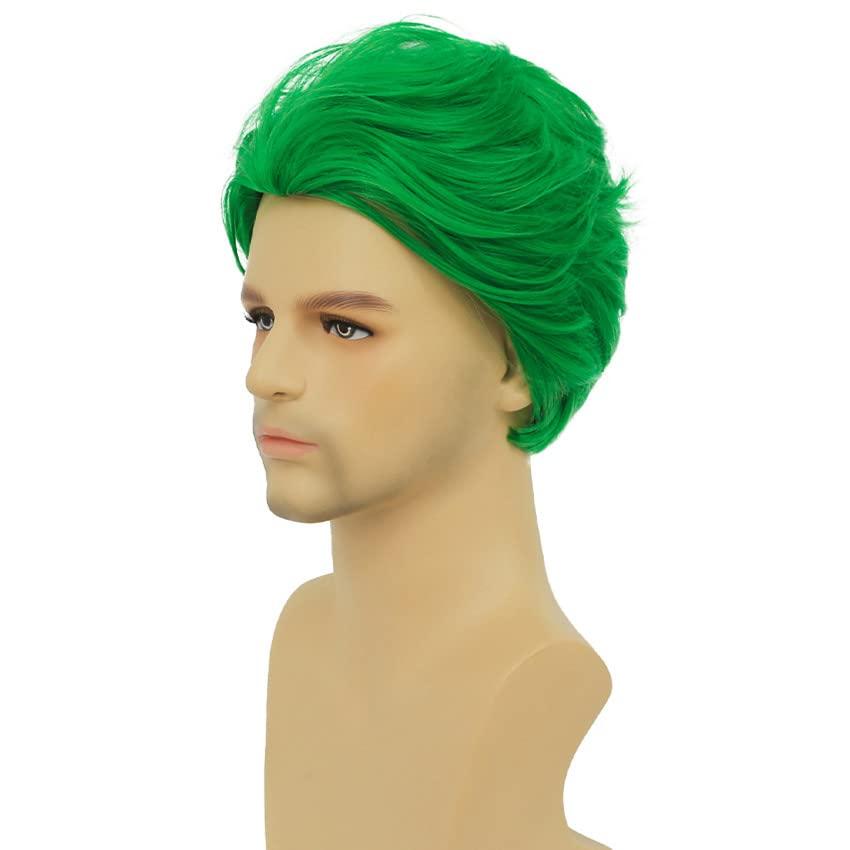 imageShort Black Curly Wigs for Men Anime Black Hair Wig Layered Fluffy Wave Synthetic Hair Wigs for Cosplay Unisex WigGreen