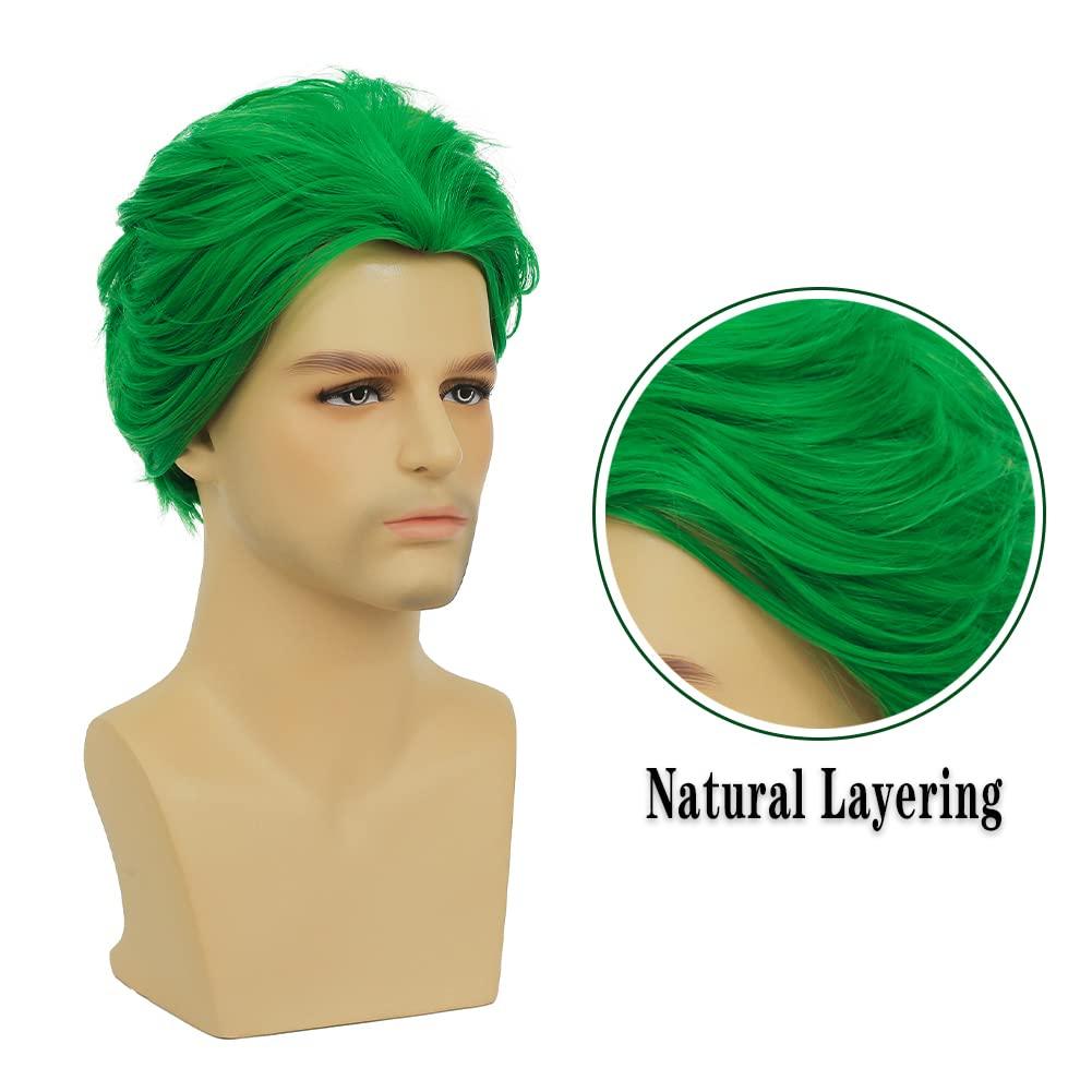 imageShort Black Curly Wigs for Men Anime Black Hair Wig Layered Fluffy Wave Synthetic Hair Wigs for Cosplay Unisex WigGreen