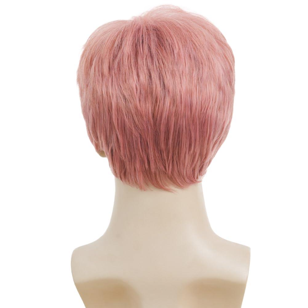 imageShort Black Curly Wigs for Men Anime Black Hair Wig Layered Fluffy Wave Synthetic Hair Wigs for Cosplay Unisex WigPink