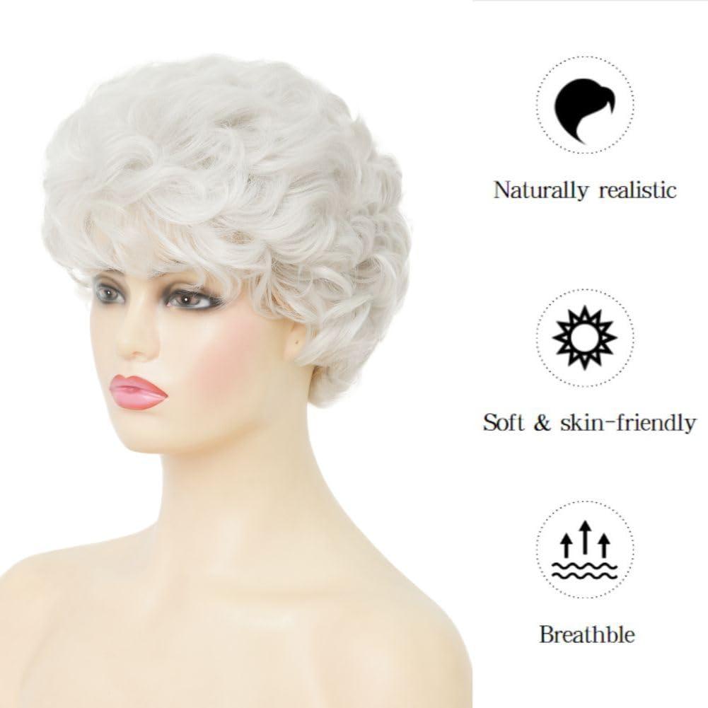 imageShort Blonde Curly Wigs for Women Synthetic Natural Looking Daily Party Halloween Wig for White WomenWhite