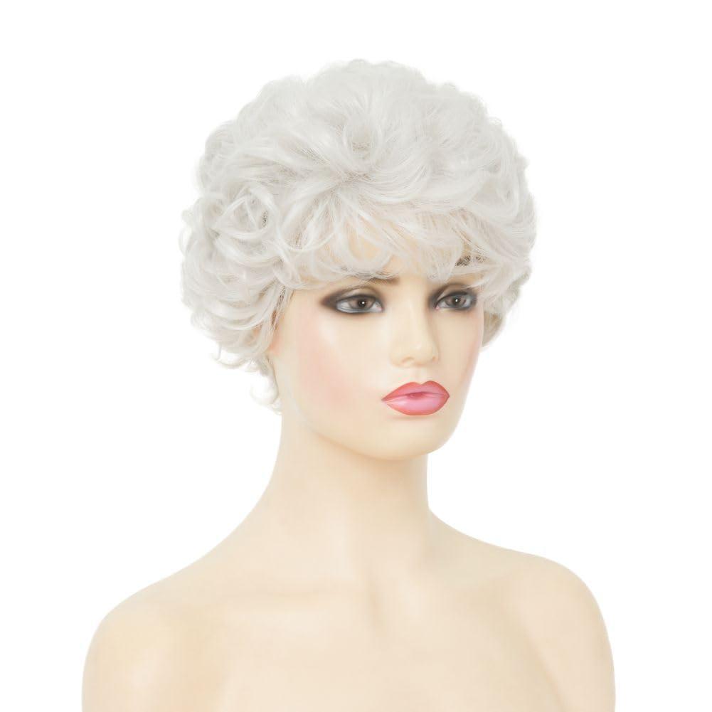 imageShort Blonde Curly Wigs for Women Synthetic Natural Looking Daily Party Halloween Wig for White WomenWhite