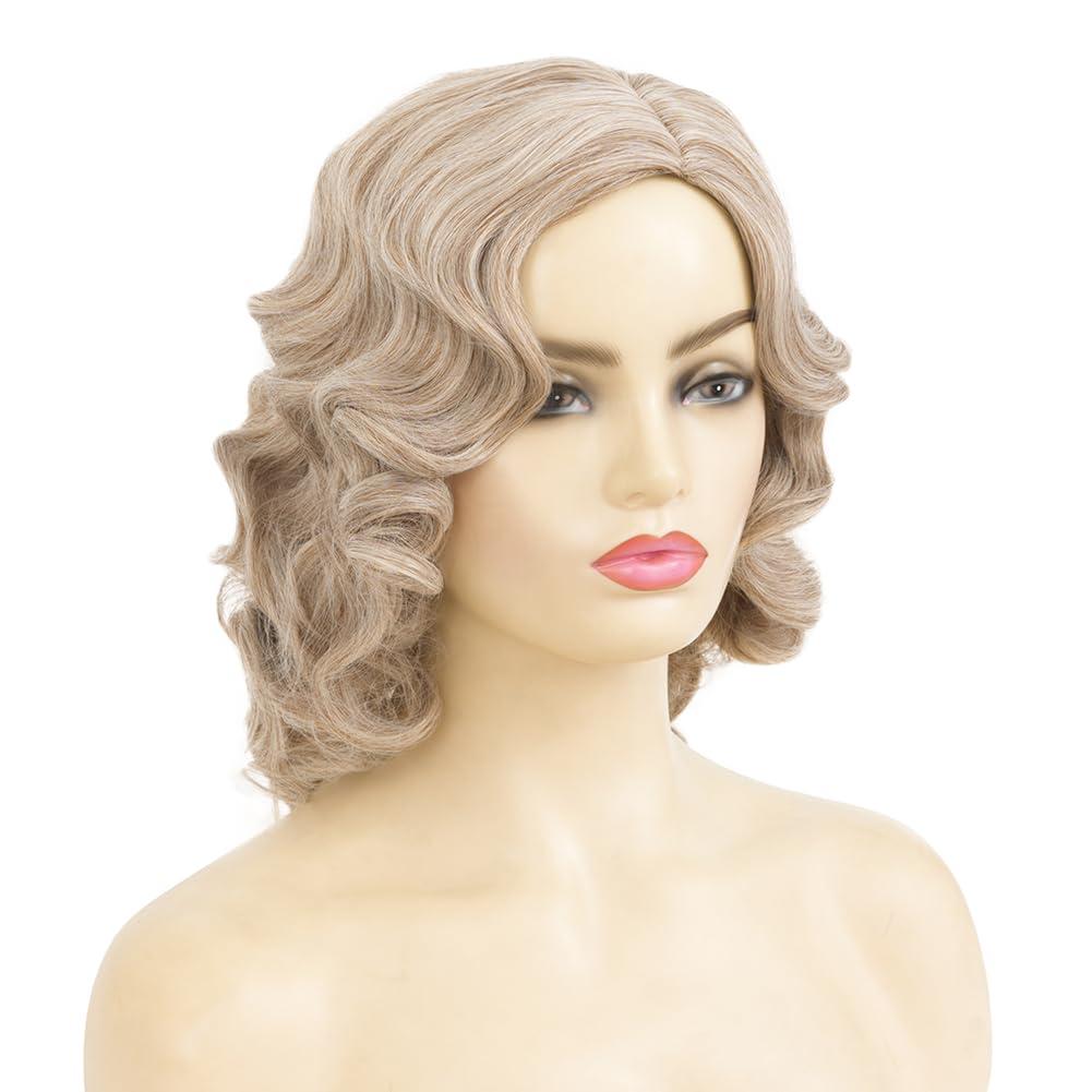 imageShort Blonde Finger Wave Wig for Women 1920s Curly Synthetic Flapper Wig Heat Resistant Side Part Vintage Halloween Cosplay Costume Hair WigsBlonde
