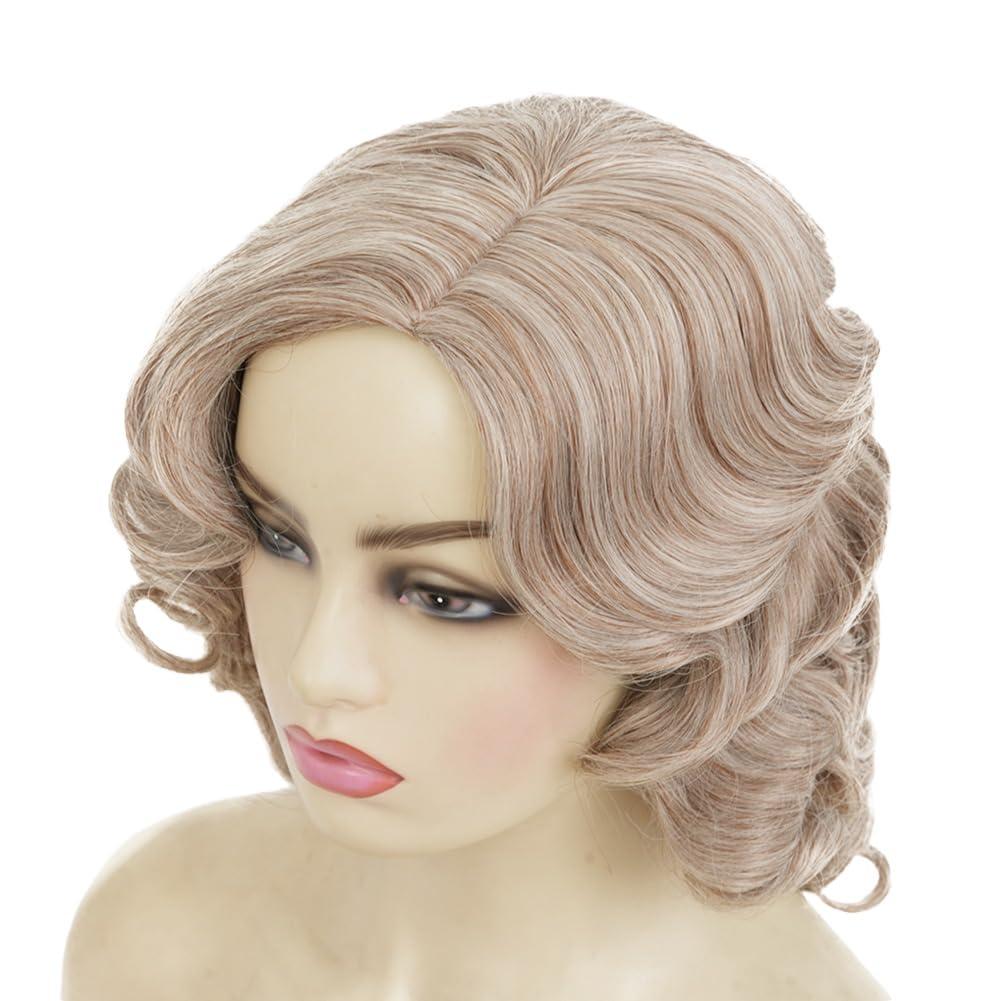 imageShort Blonde Finger Wave Wig for Women 1920s Curly Synthetic Flapper Wig Heat Resistant Side Part Vintage Halloween Cosplay Costume Hair WigsBlonde
