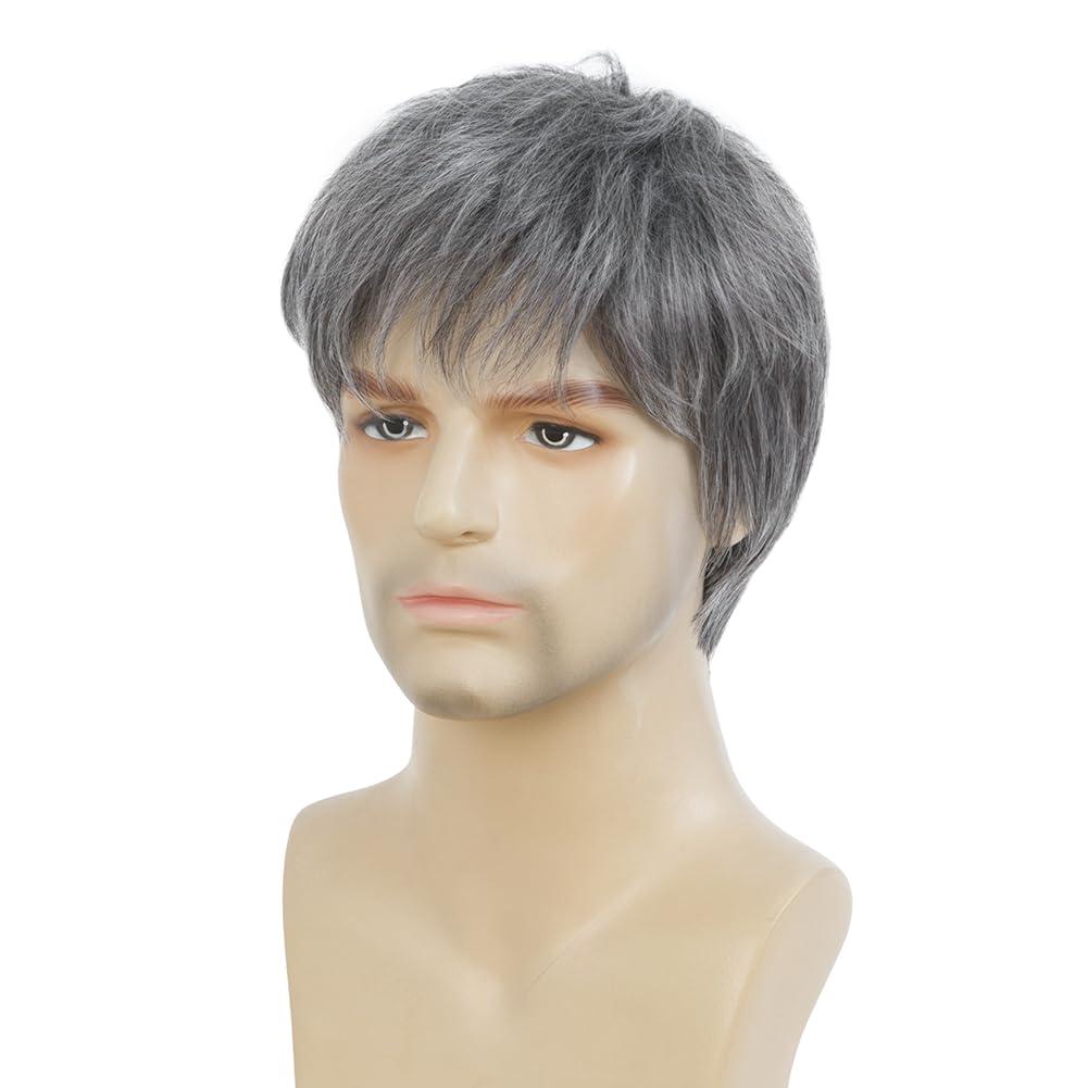 imageShort Grey Wigs for Men Natural Fluffy Hair Costume Wigs Daily Replacement Wig for Male Guy