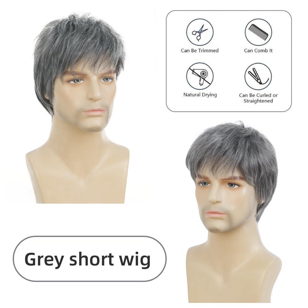 imageShort Grey Wigs for Men Natural Fluffy Hair Costume Wigs Daily Replacement Wig for Male Guy