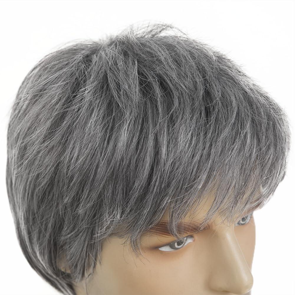 imageShort Grey Wigs for Men Natural Fluffy Hair Costume Wigs Daily Replacement Wig for Male Guy