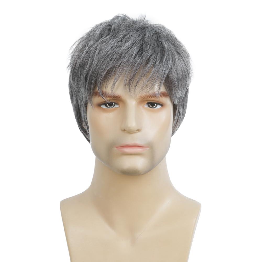 imageShort Grey Wigs for Men Natural Fluffy Hair Costume Wigs Daily Replacement Wig for Male Guy