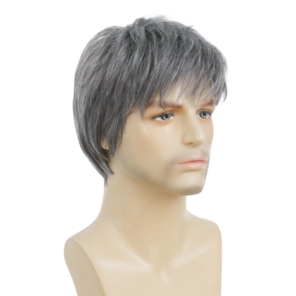imageShort Grey Wigs for Men Natural Fluffy Hair Costume Wigs Daily Replacement Wig for Male Guy