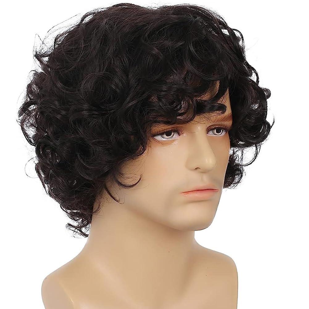 imageWhite Mens Short Wig Natural Fluffy Synthetic Hair Wig for Male Guy Daily Party Costume Wig WhiteDark Brown