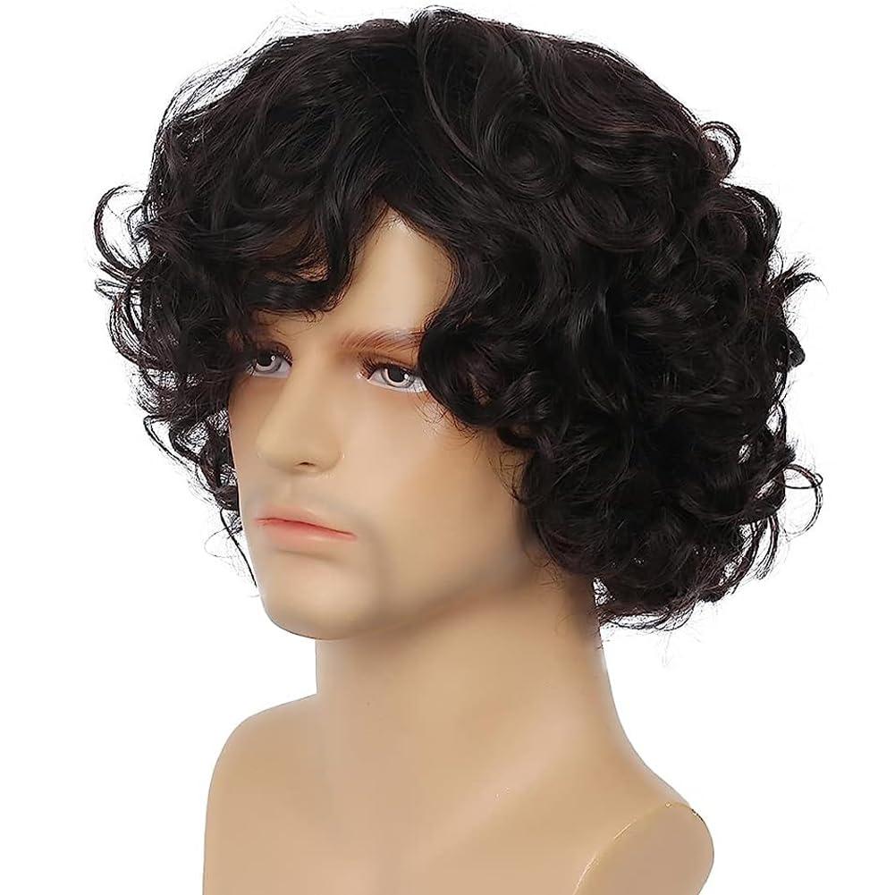 imageWhite Mens Short Wig Natural Fluffy Synthetic Hair Wig for Male Guy Daily Party Costume Wig WhiteDark Brown